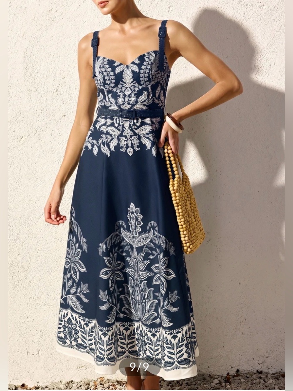 Commense Baroque Print Floral Belted Cami Maxi Dress
